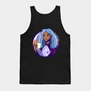 Cute black girl reading and drinking tea Tank Top